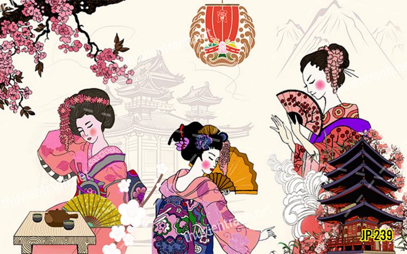 Tranh dán tường hoa cô gái Geisha Nhật Bản-JP-239 - Tranh tường chất lượng cao